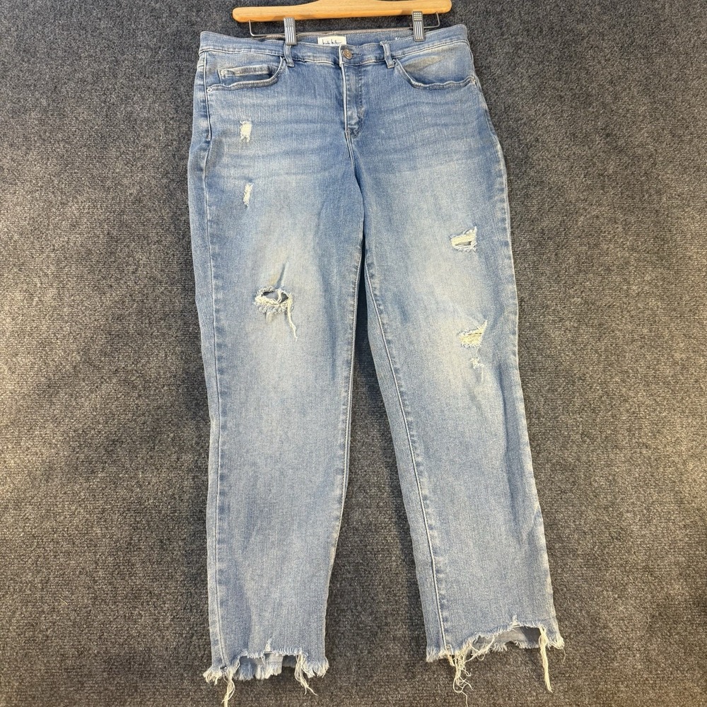 Nicole‎ Miller Soho Jeans Womens 12 Light Wash Distressed Raw Hem Crop Skinny